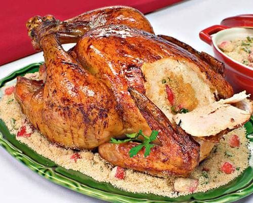 Frango assado e recheado de natal